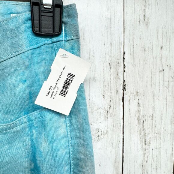 Guess Pants Sz 23 Brittney Flare Y2K Wide Leg Blue Tie-Dye Linen 90's 100% Linen - Picture 3 of 5